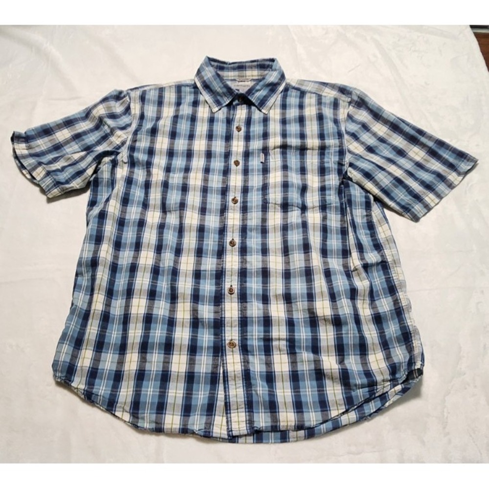 Carhartt Men's Relaxed Fit Plaid Shirt Size L Blue Green Button‎ Up Short Sleeve
